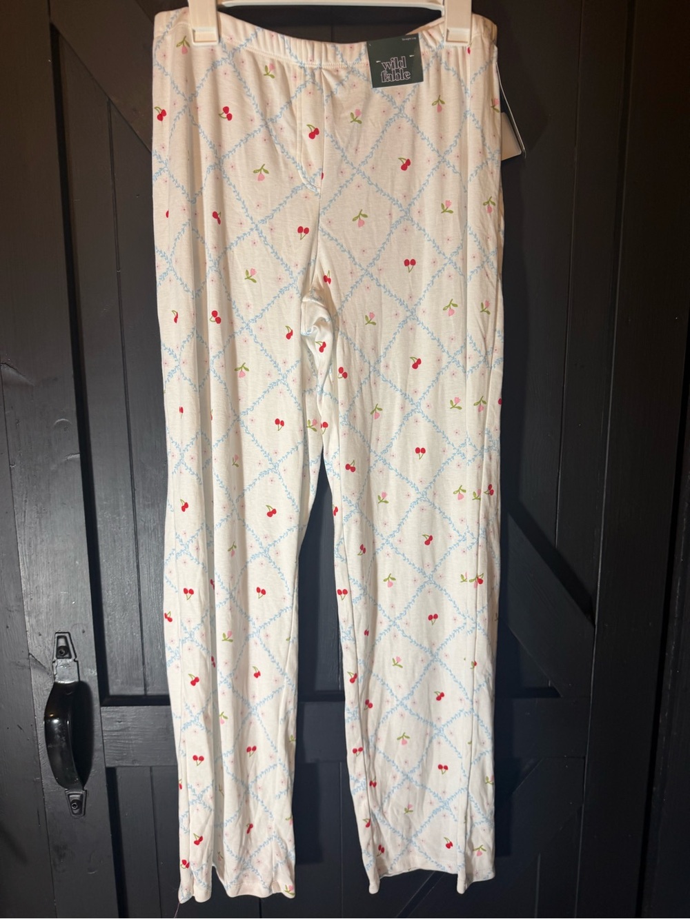 wild fable Cream Pajama Pants with Red Cherry and Light Blue Lattice